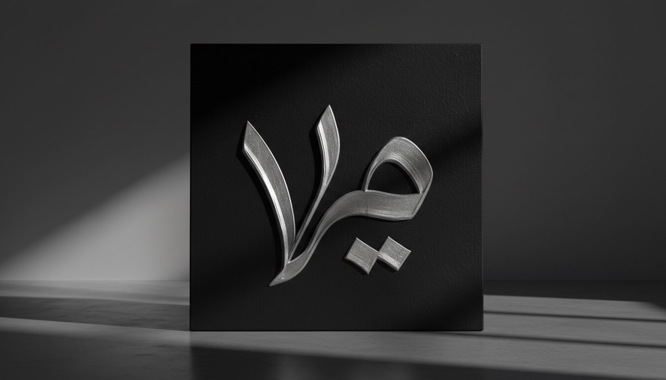 Vav harfi — modern yorum, siyah kanvas