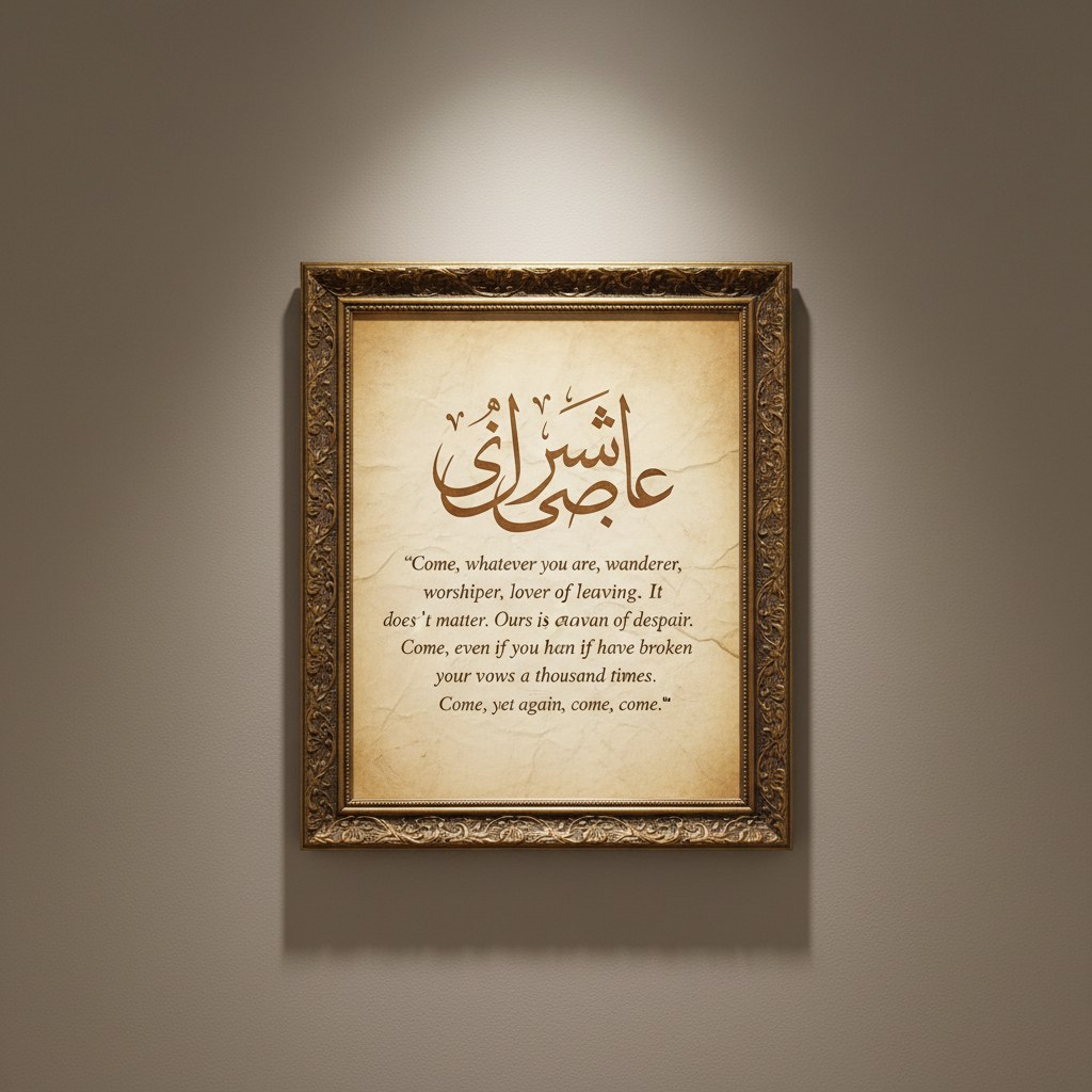 Mevlana sözü — rika yazı, altın çerçeve