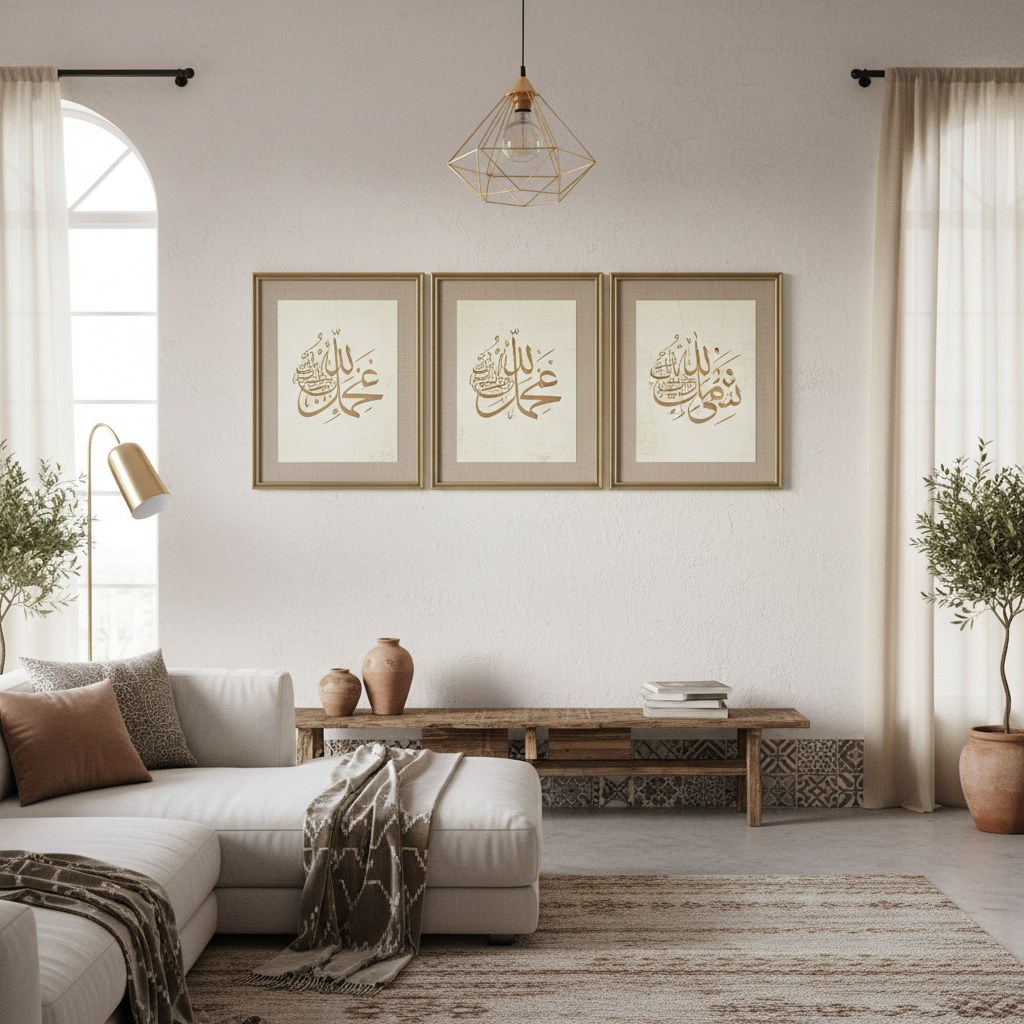 3'lü set — Allah Muhammed Besmele, uyumlu çerçeve